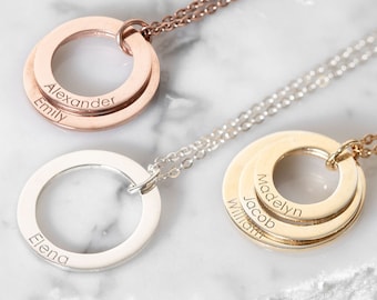 Collier de famille - Collier cercle relié - Bagues prénom pour enfants - Collier éternité délicat - Cadeau mère - Cadeau personnalisé - CADEAU DE NOL