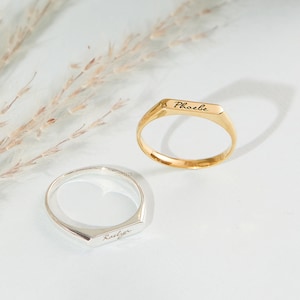 Modern Bar Ring - Yellow Gold 18K Engraved Name Ring - Personalized Name Ring - Perfect New Born Gift for Her - Christmas Gifts