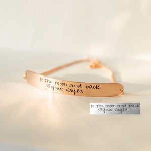 Custom Handwriting Jewelry - Personalize Stackable Bracelet - Personalized Jewelry - Handwriting Bracelet - Handwriting Bar Bracelet