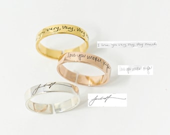 Bague écriture manuscrite - anneau de mariage personnalisé - cadeau écriture manuscrite personnalisé -
