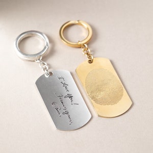 Actual Fingerprint Keychain - Father Gift - Best Dad Gift - Custom Fingerprint Keychain - Personalized Fingerprint Gift - Dog Tag Keychain