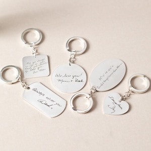 Engraved Actual Handwriting Keychain - Engraved Signature Keychain - Custom Handwritten Quote Keychain - Keepsake Jewelry - Father Day Gift