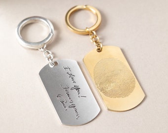 Actual Fingerprint Keychain - Father Gift - Best Dad Gift - Custom Fingerprint Keychain - Personalized Fingerprint Gift - Dog Tag Keychain