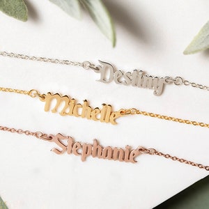 Personalized Gothic Name Necklace - Dainty Gothic Name Necklace - Custom Old English Name Necklace - Gold Name Necklace F2
