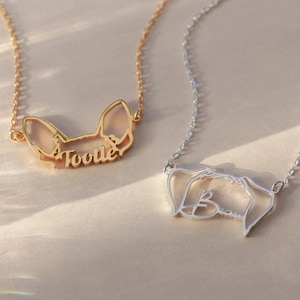 Custom Pet Ears Outline Necklace Personalized Dog Cat Necklace Pet Name Necklace Gift for Pet Lover Pet Memorial Gift Pet Loss F100 image 1