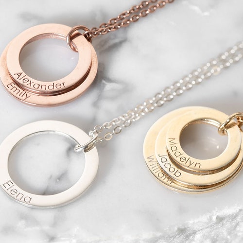Custom Family Necklace Personalized Linked Circle Necklace - Etsy