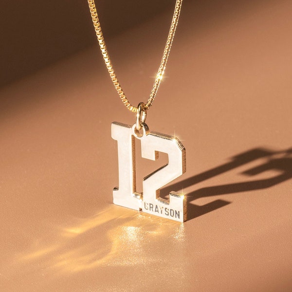 Custom Number Necklace with Name - Number Baseball Necklace - Personalized Basketball Number in Box Chain - Sport Jewelry - Gift For Kid