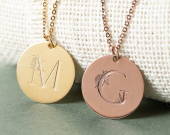 Initial Disc Necklace - Modern Initial Necklace - Initials Jewelry - Monogram Necklace - Bridesmaid Jewelry - Wedding Jewelry - Mom Gift