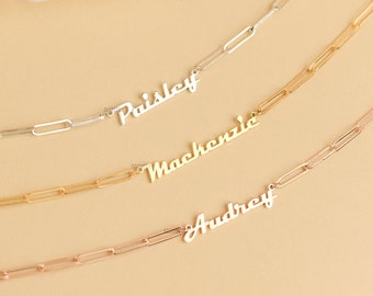 Gliederkette Namenskette - Papierclip Namenskette in Silber, Gold, Roségold - Minimalistische Namenskette - Perfektes Geschenk für Sie