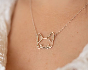 Custom Pet Ears Necklace - Dog Cat Ears Outline Name Necklace - Pet Name Necklace - Pet Lover Gift - Pet Memorial Gift - Pet Loss Gift F75