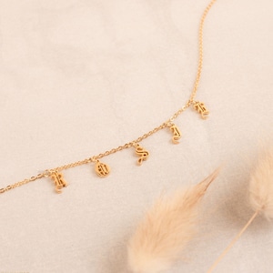 Hanging Letter Necklace - Old English Name Necklace, Initials Necklace, Personalized Gift, Word Necklace, Dangling Letters Name Choker - F46