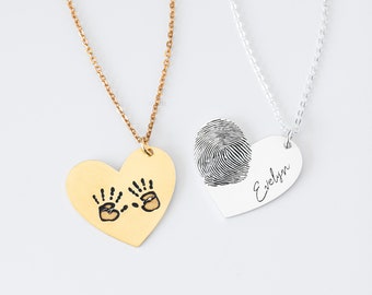 Fingerprint Heart Necklace - Actual Fingerprint Necklace - Engraved Fingerprint Handwriting Jewelry - Christmas Memorial Gift - Mothers Day