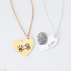 Fingerprint Herz Halskette - Echte Fingerabdruck Halskette - Gravierte Fingerabdruck Handschrift Schmuck - Weihnachten Erinnerungsgeschenk - Muttertag