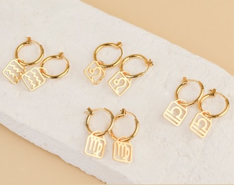 Zodiac Earrings - Dangle Zodiac Earrings - Minimalist Earrings - Zodiac Symbol - Horoscope Gift - Birthday Gift - Best Friend Gift F46