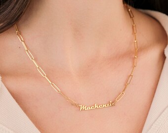 Papierclip Namenskette - Gliederkette Halskette - Bestes Geschenk für Mama - Mein Name Halskette - Zierliche personalisierte Halskette - Muttertagsgeschenk