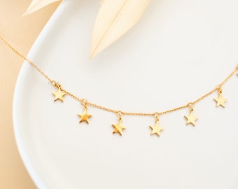 Star Charm Necklace - Celestial Necklace, Christmas Necklace, Evening Jewelry, Party Necklace, Star Choker, Dainty Necklace