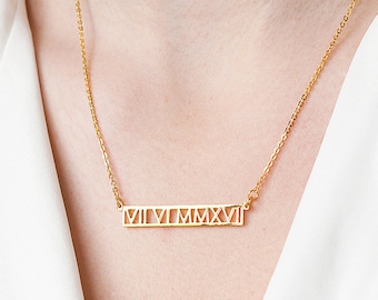 Collier chiffre romain - Collier date romain - Collier date personnalisé - Collier lingot d'or chiffres romains - Cadeau de Noël - Stuffers