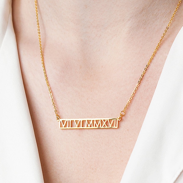 Roman Numeral Necklace - Roman Date Bar Necklace - Custom Date Necklace - Roman Numeral Gold Bar Necklace - Christmas Gift - Stuffers