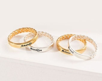 Engraved Curb Chain Name Ring - Custom Chain Ring - Curb Link Name Ring - Personalized Ring - Custom Name Ring - Custom Name Gift F96