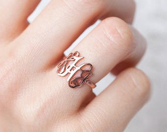 Monogram Ring - Personalized Monogram Ring - Initials Ring - Monogrammed Ring - Bridesmaid Gift - Wedding Gift -