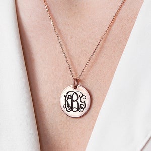 Engraved Monogram Necklace - Custom Monogram Disc Necklace - Engraved Initials Necklace - Personalized Disc Necklace - Bridesmaids Gift