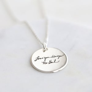 Handwriting Disc Necklace - engraved handwriting necklace - personalized disc necklace - disc jewelry - Christmas Stocking Stuffers