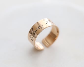 Anillo con firma grabada - Anillo con escritura grabada - Anillo con escritura - Anillo con firma - Anillo con nombre ajustable - Joyería conmemorativa