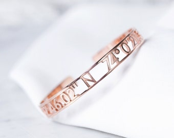 Custom Coordinates Bracelet - Coordinates Cuff Bracelet - Coordinates Bangle - Roman Numeral Bracelet - Wedding Date Bracelet