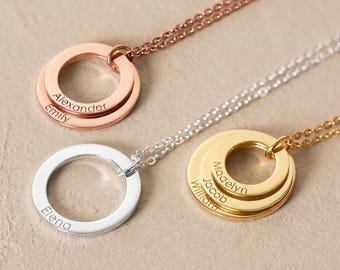 Family Necklace - Linked Circle Necklace - Children Name Rings - Dainty Eternity Necklace - Mother Gift - Personalized Gift - CHRISTMAS GIFT
