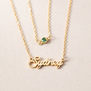 Birthstone Name Necklace - Name Necklace with Birthstone - Personalized Name Jewelry - New Mom Gift - Baby Name Necklace - Birthday Gift