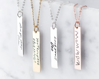 Personalized Handwriting Bar Necklace - Engraved Handwriting Necklace - Signature Bar Necklace - Personalized Bar Necklace - Christmas Gift