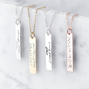 Personalized Handwriting Bar Necklace - Engraved Handwriting Necklace - Signature Bar Necklace - Personalized Bar Necklace - Christmas Gift