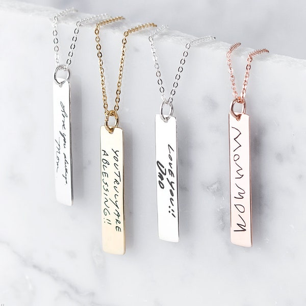 Personalized Handwriting Bar Necklace - Engraved Handwriting Necklace - Signature Bar Necklace - Personalized Bar Necklace - Christmas Gift