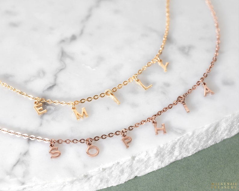 Old English Name Necklace Hanging Letters Name Necklace Etsy