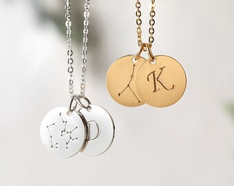 Custom Zodiac Necklace -  Zodiac Necklace with Initial Charm - Constellation Necklace - Celestial Personalized Jewelry - Birthday Gift F37