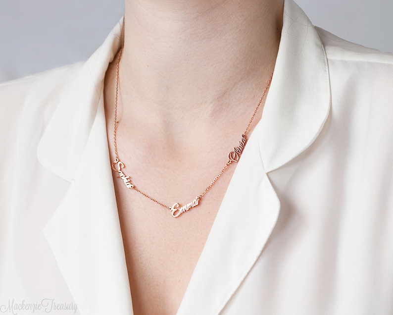 Three Names Necklace - Dainty Triple Name Necklace - Children Na Three Names Necklace - Dainty Triple Name Necklace - Children Na