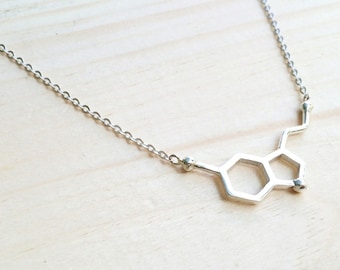 Silver Serotonin Molecule Necklace, Chemistry Necklace, Molecule Happiness Sign necklace, Serotonin Molecule Necklace, Chemistry Necklace