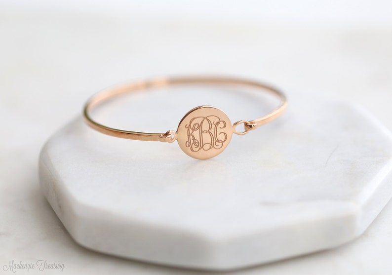 Custom Engraved Disc Monogram Bangle Engraved Monogram Bracelet Engraved Monogram jewelry Wedding gift Bridesmaid gift Christmas image 1