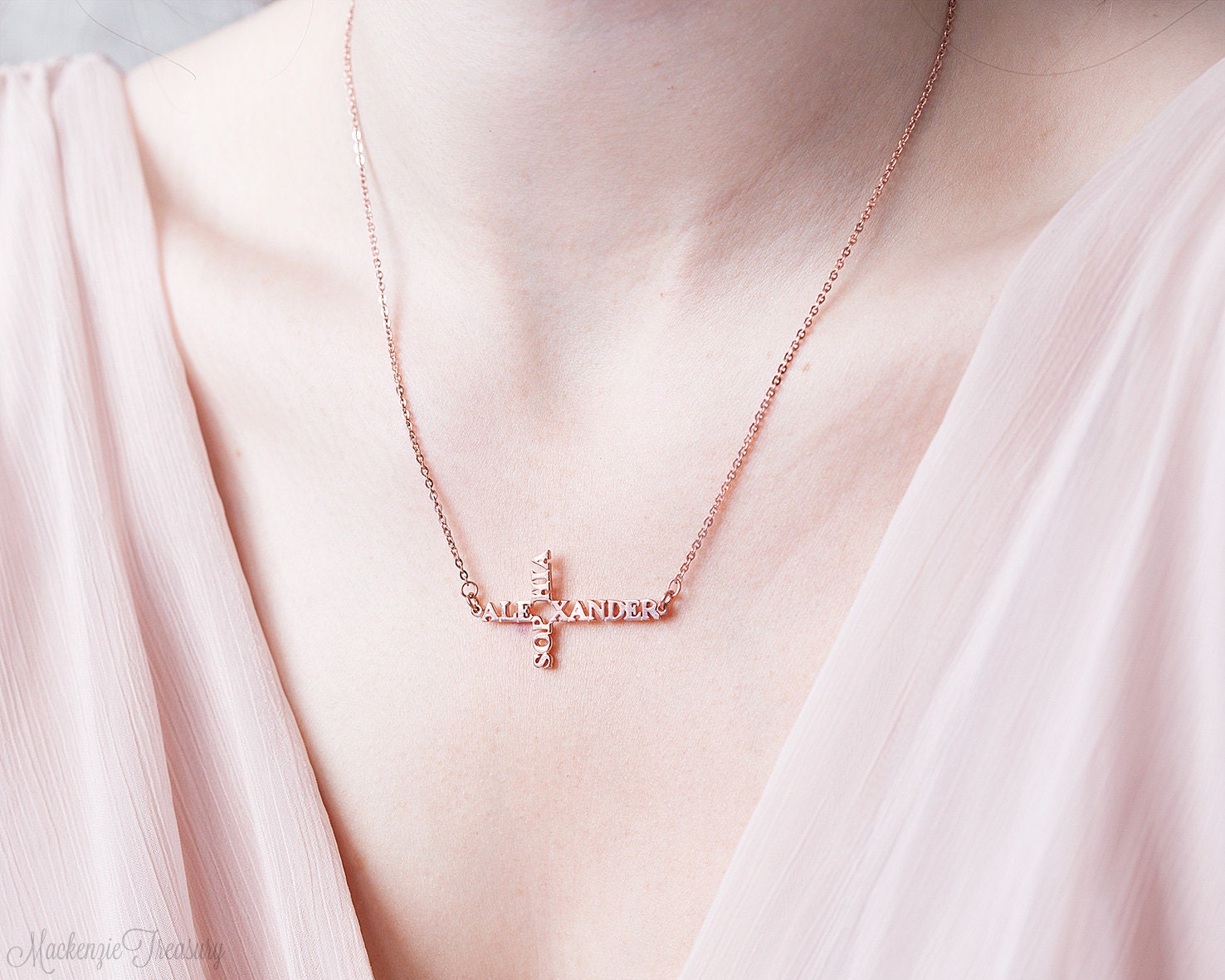 Sideway Cross Necklace Cross Name Necklace Personalized Etsy