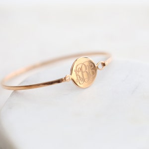 Custom Engraved Disc Monogram Bangle Engraved Monogram Bracelet Engraved Monogram jewelry Wedding gift Bridesmaid gift Christmas image 2