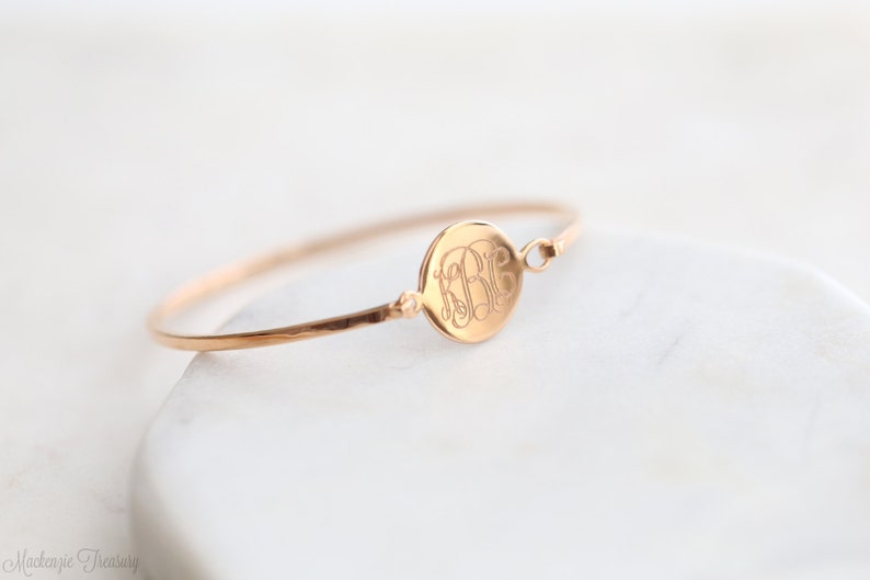 Custom Engraved Disc Monogram Bangle Engraved Monogram Bracelet Engraved Monogram jewelry Wedding gift Bridesmaid gift Christmas image 2