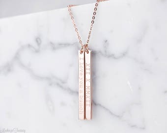 Custom Vertical Bar Necklace - Personalized Drop Bar Necklace - Personalized Silver Necklace - Custom Layering Necklace