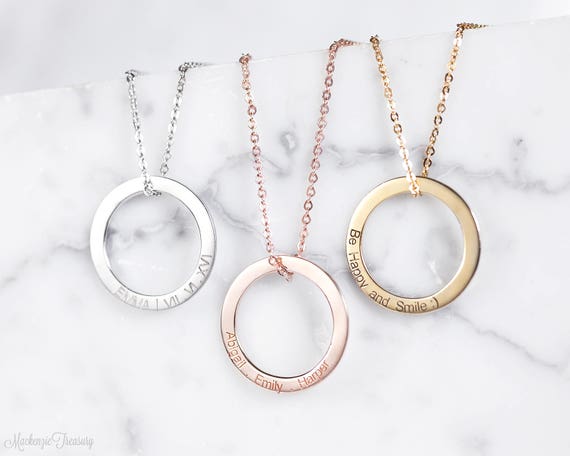 Engraved circle pendant necklace deals