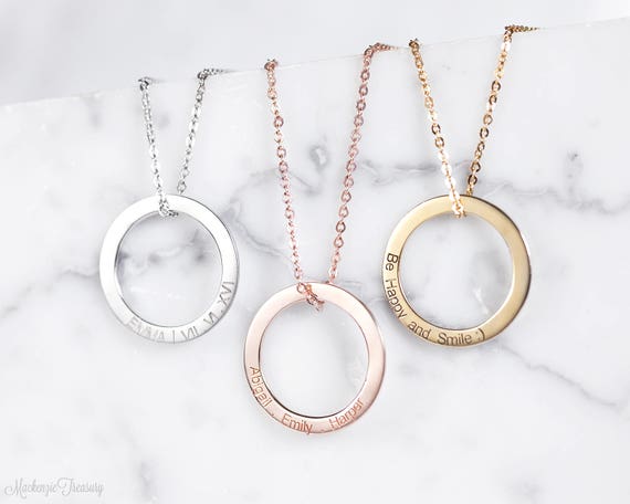 Custom Circle Necklace Personalized Circle Pendant Dainty - Etsy