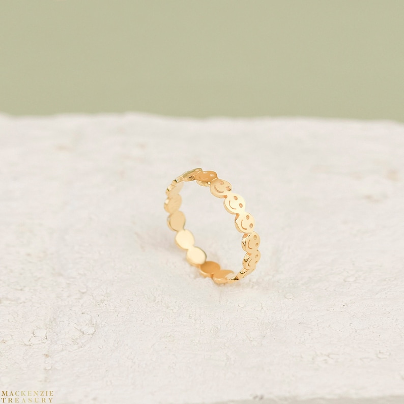 Gold Smiley Face Ring - Happy Face Ring - Happy Smiling Face Ring - Gold Emoji Ring - Minimalist Ring - Birthday Gift image 1