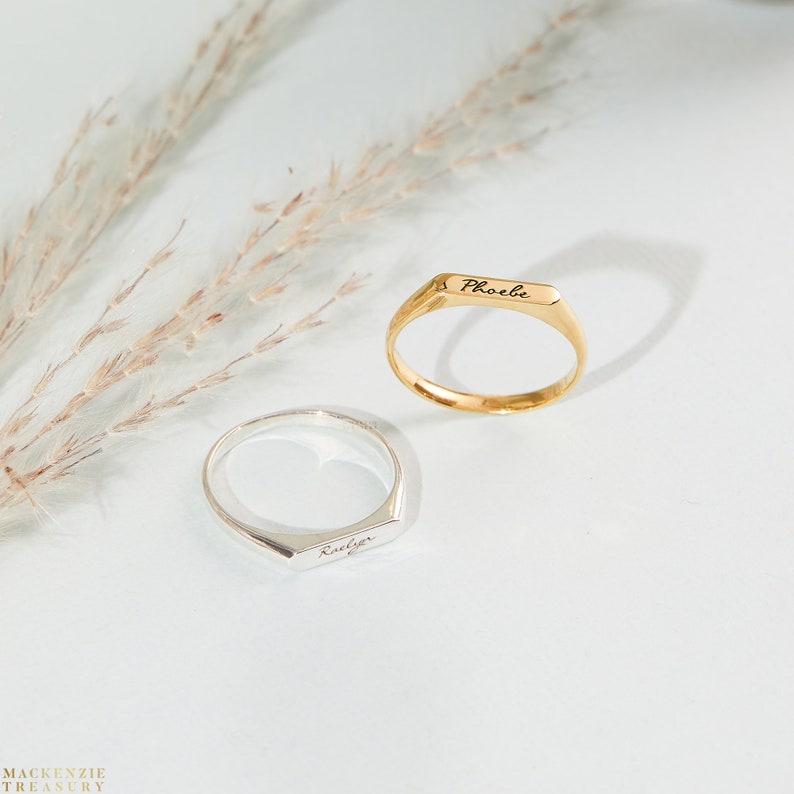 Modern Bar Ring Yellow Gold 18K Engraved Name Ring Personalized Name Ring Perfect New Born Gift for Her Christmas Gifts image 1