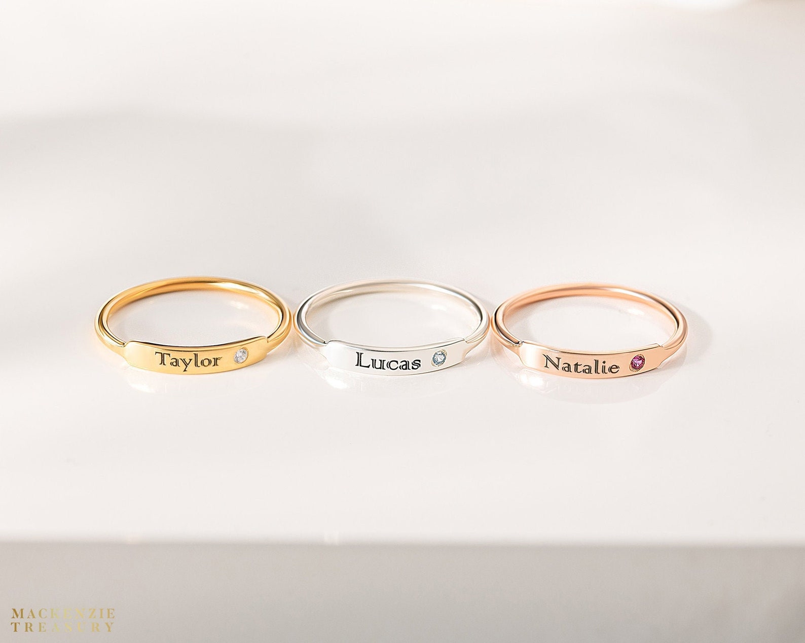 Stackable Dainty Bar Ring - Stacking Name Ring in Gold, Rose Gold ...