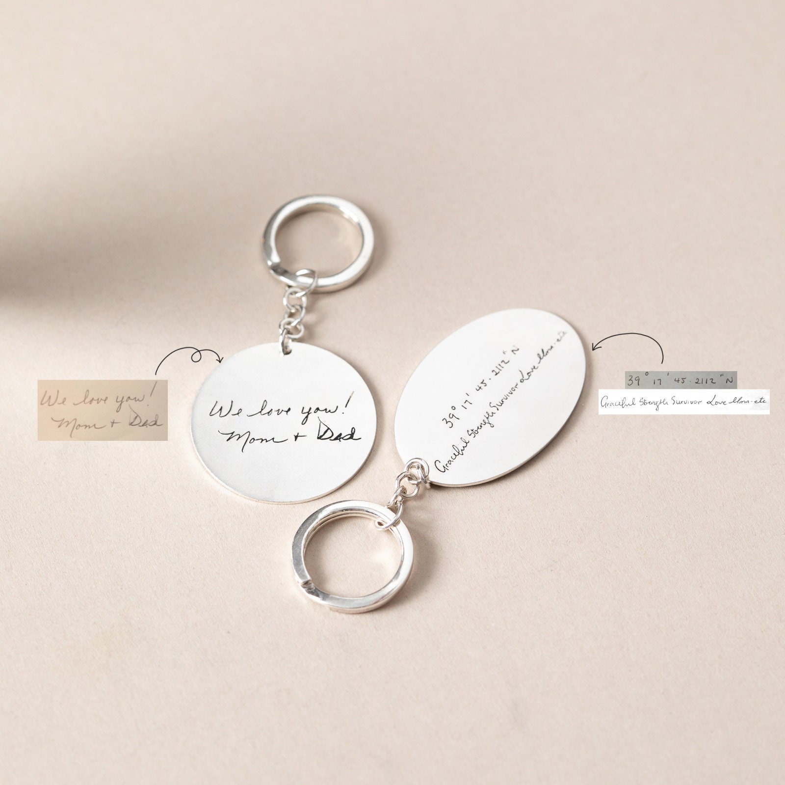 Annotation Keychain Engraved Actual Handwriting Keychain - Engraved Signature Keychain ...
