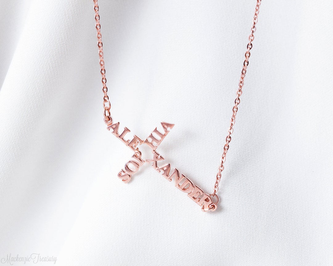 Sideway Cross Necklace Cross Name Necklace Personalized Cross Sideway Name Necklace Sideway