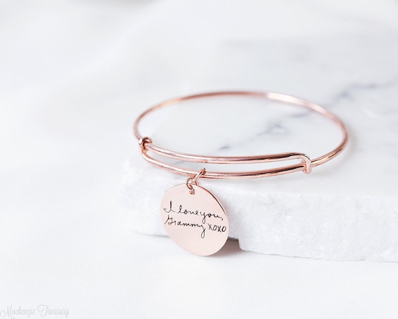 Custom Handwriting Bracelet - Engraved Signature Disc Bracelet - Actual Handwriting Disc Bracelet - Adjustable bracelet - Christmas Gift